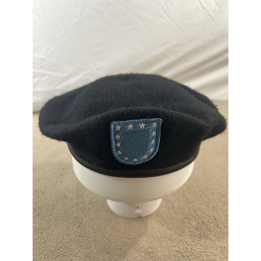 US Army Black Wool Beret Military Cap DLA Garrison Collection With Flash Patch